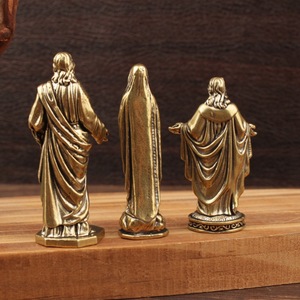 Brass Figurine Set Jesus Mary Sacred Heart Religious Ornament Tabletop <b>Decor</b> Craft Gift - Product Image 2