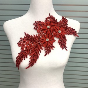 스팽글 크리스탈 플로럴 레이스 아플리케 모티브 자수 3D 꽃 레이스 패치 웨딩 드레스 공예용 - Product Image 2