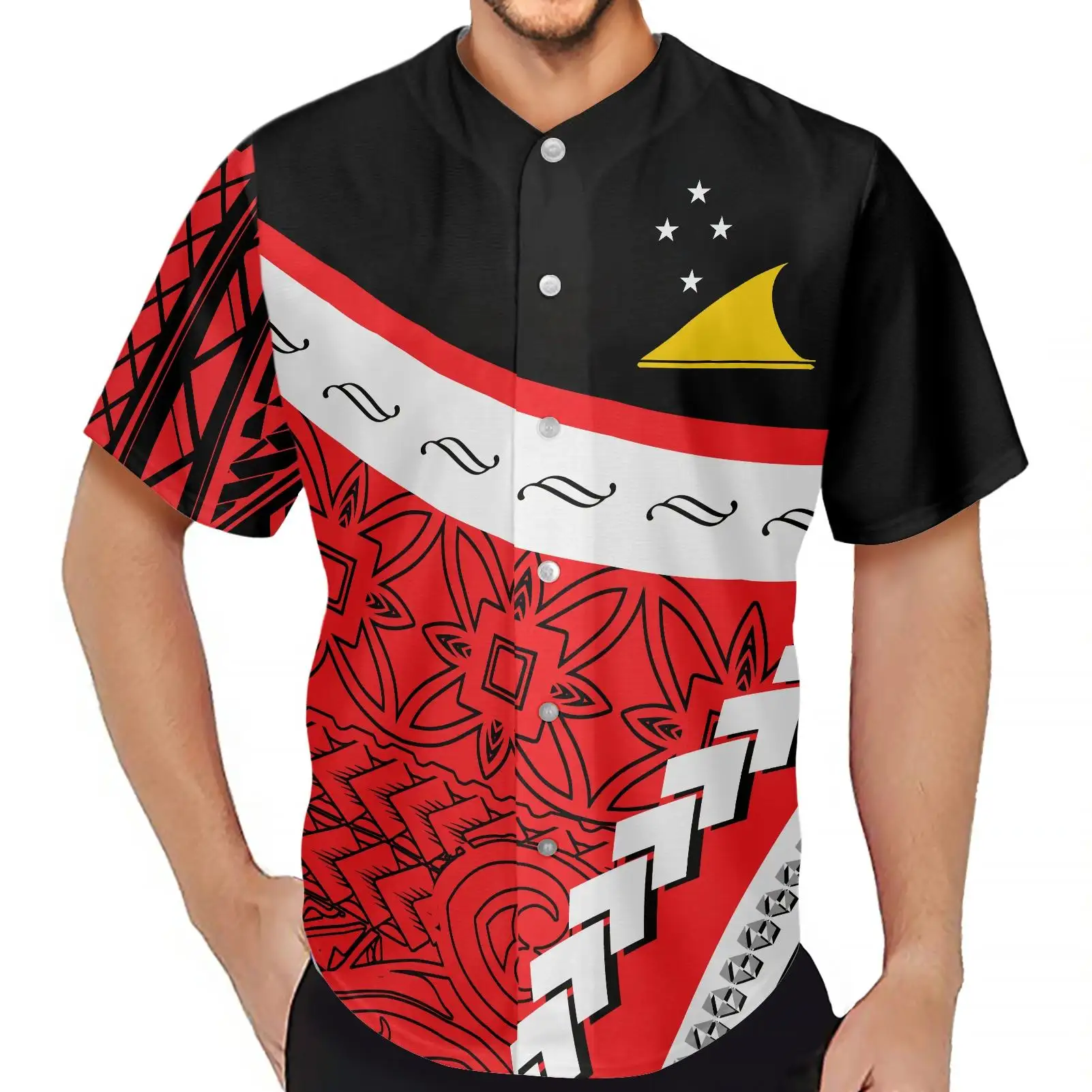 Benutzer definierte Samoa Tattoo Tokelau Logo Baseball Trikots Print Nachfrage Casual Shirts für Männer Kurzarm Baseball Jersey Uniform