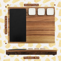 Hoogwaardig acacia houten snijplank set, groot houten charcuterie kaasplank met bestekset, 3 keramische schaaltjes, bamboe materiaal