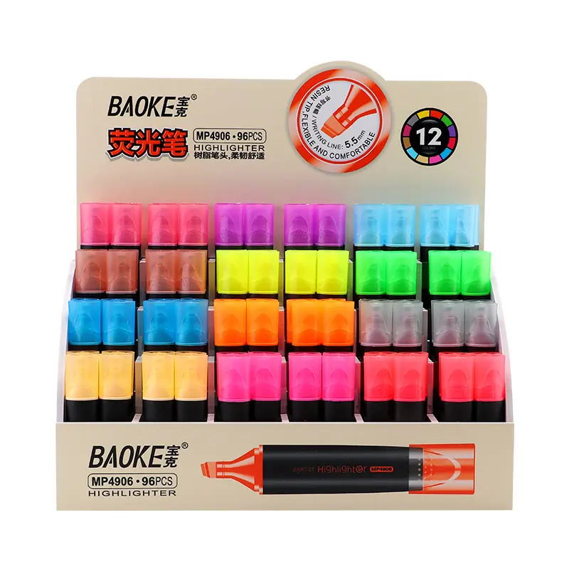 12 Kleuren Student Gebruik Markeerstift Plastic Markeerstift Display