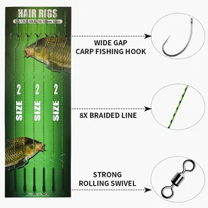 LUSHAZER 6 stks/set Karpervissen Hair Rigs Voorgeknoopte Haken met Gevlochten Lijn Tackle Accessoires Prikkeldraad Vishaken Klaar Gebonden Rigs - Product Image 5
