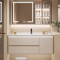 Ensemble de coiffeuse de salle de bain à vasque intégrée en céramique laquée chêne massif de style moderne armoire à miroir intelligente évier de salle de bain pour salles de bain