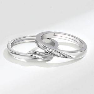 Anillo De Pareja <b>Silver</b> Plated <b>Adjustable</b> Open <b>Ring</b> for Women Men Wedding Geometric Jewelry Zircon Couple Jewelry Finger Band - Product Image 5