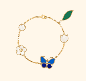 Nuovo <span class=keywords><strong>Bracciale</strong></span> di Alta Qualità in Acciaio Inossidabile Placcato Oro 18k con Ciondolo Vintage Portafortuna in Agata Blu, Serie Farfalla <span class=keywords><strong>Coccinella</strong></span> Quadrifoglio - Product Image 1