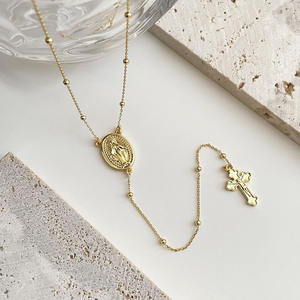 2026 Hot Sale Religion Jewelry Faith Jesus Real Fashion 18K Gold Plated Bead Chain Cross <b>Necklace</b> - Product Image 1