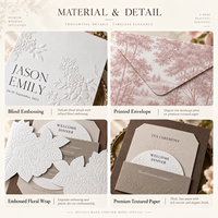 Ensemble d'invitations de mariage de luxe personnalisées rose poudré gaufré avec pochette, enveloppe, doublure et sceau de cire – Vente en gros, faible MOQ