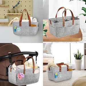 Organizador de pañales de bebé de fieltro portátil a <span class=keywords><strong>precio</strong></span> de fábrica con correa para el hombro y Asa de cuero para niño y niña - Product Image 6