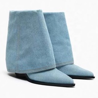 Bottes de pantalon sexy style cheville à talon bloc pour femmes bottes d'hiver confortables en denim à talon haut pour femmes