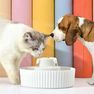 Fontaine à eau pour chat en céramique 2,1 L, abreuvoir automatique pour animaux de compagnie avec distributeur en porcelaine rechargeable - Product Image 4