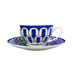 Klein High Beauty Eco-Friendly 200ml Modern Ceramic Blue Mark Coffee <b>Cup</b> with <b>Saucer</b> for Couple Afternoon <b>Tea</b> - Product Image 1