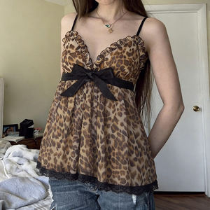 Camisola con estampado de leopardo para mujer, top con detalle de lazo, sin mangas, estilo callejero Y2K, informal, de verano, para mujer - Product Image 5