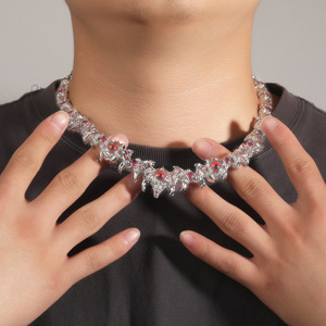 Gargantilla exagerada de fantasía oscura, collar grueso de latón, espina, ojos rojos, cadena de 25mm, joyería de Hip <span class=keywords><strong>Hop</strong></span> para hombres, mosaico 5A, Zirconia cúbica - Product Image 5