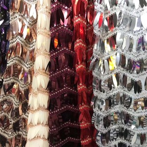 Costume de créateur de mode paillettes vague tissu femmes Dancewear robe embellissement décoratif couture maille broderie Textile dentelle - Product Image 5