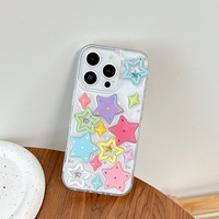 Nouvelle coque de téléphone transparente avec perles scintillantes 3D étoiles colorées macaron pour iPhone 17 16 15 14 Pro Max, protection anti-chute avec colle