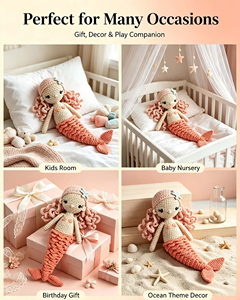 ตุ๊กตาถักโครเชต์แอเรียลเจ้าหญิงเงือกน้อยแบบปรับแต่งได้ หางสีส้มยาว ตุ๊กตาถักทำมือสำหรับเด็ก - Product Image 6