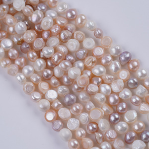 Perles d'eau douce naturelles, 18 cm, 8-9 mm, baroques, semi-finies, perles brillantes double face, trou latéral disponible pour la vente en gros - Product Image 5