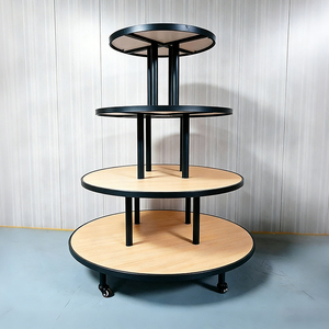 Exhibidor Redondo Rodante Personalizado <span class=keywords><strong>de</strong></span> 4 Niveles con Marco Metálico y Estantes <span class=keywords><strong>de</strong></span> Madera, Mueble Móvil para <span class=keywords><strong>Ropa</strong></span>, Zapatos y Bolsos - Product Image 3