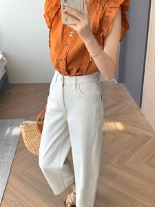 Pantalon en jean <span class=keywords><strong>vintage</strong></span> blanc coupe droite pour femme, longueur cheville, nouvelle collection printemps-été, ample, en nylon/coton, séchage rapide, petite taille AZ222 - Product Image 3