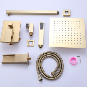 Mitigeur <span class=keywords><strong>de</strong></span> <span class=keywords><strong>douche</strong></span> thermostatique mural en laiton doré à 3 voies avec <span class=keywords><strong>barre</strong></span> coulissante et <span class=keywords><strong>douche</strong></span> pluie intégrée - Product Image 6