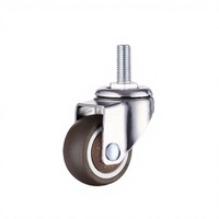 Roues pivotantes pour chariot de courses de 2 pouces, roues en caoutchouc souple TPR, tige filetée M8x, acier brun/argent, capacité de charge de 35 kg