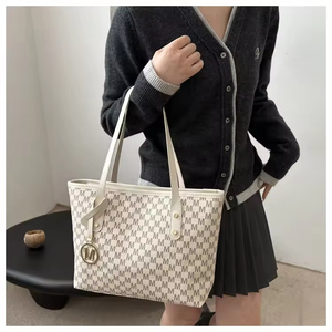 Luxury Women's PU Leather Tote Bag Designer Inspired Elegant Black Top-Handle <b>Purse</b> With Double Shoulder Strap Geometric Pattern - Product Image 2