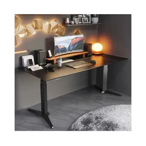 electric height adjustable desk with pu leather surface table top sit stand gaming desk