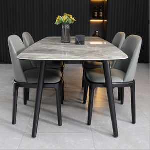Table à manger de style italien en pierre brillante, table et chaises de salle à manger modernes et minimalistes, table à manger rectangulaire de luxe pour la maison - Product Image 3