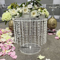 Plateau de présentation rond pour desserts, support en acrylique transparent, décoration de centre de table de mariage, support à gâteau avec pendentif en cristal pour fournitures de fête