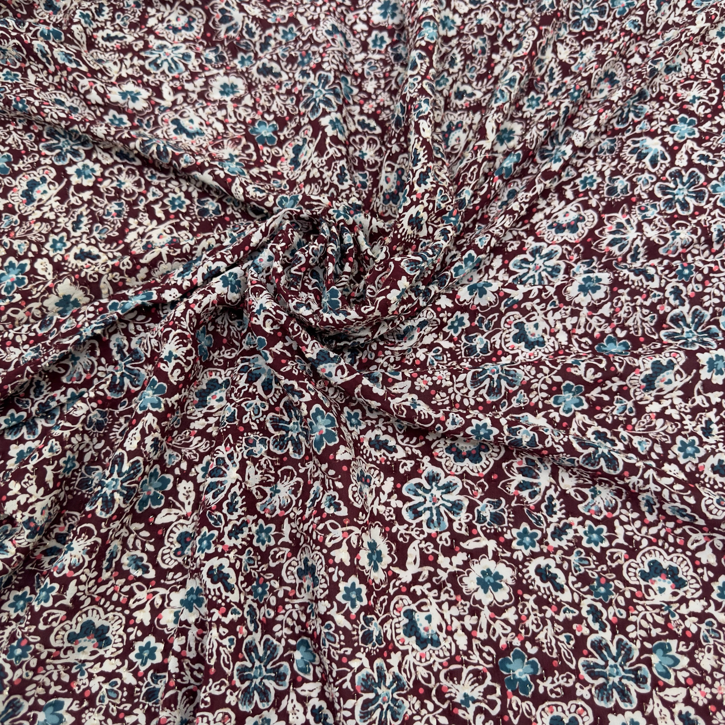 Women's Breathable Eco-Friendly Floral Fabric Viscose Cotton Metallic Lurex Thread Cut Digital Printing for Clothes-Wholesale