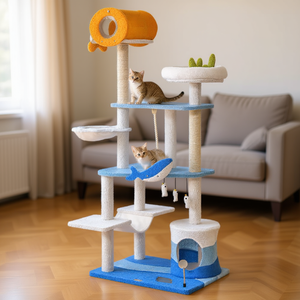 ต้นไม้แมวหลายชั้นธีมมหาสมุทร หุ้มด้วยเส้นใยไซซอลสีน้ำเงิน 4 ชั้น สำหรับแมวเลี้ยงในบ้าน - Product Image 2