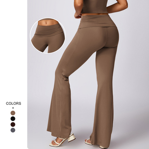 Chándales acampanados de desalojo de gimnasio de cintura alta personalizados para mujer, pantalones de campana de secado rápido, traje de entrenamiento físico para Yoga, correr, sólido - Product Image 2
