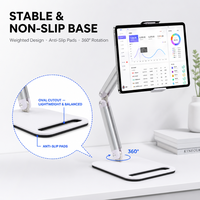 Support de téléphone de bureau en alliage d'aluminium, bras rotatif à 360°, support de tablette réglable de 4 à 12,9 pouces, moule privé, OEM, vente en gros