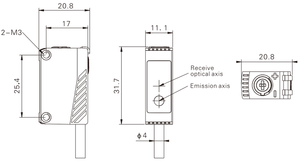 เซ็นเซอร์เลเซอร์แบบลำแสงทะลุ ELE-TM50 ELE-TM50P ELE-RM05N ระยะไกล 50 เมตร NPN 10-30VDC IP65 สำหรับการตรวจจับตำแหน่ง - Product Image 5