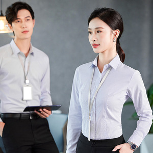 Slim-fit Striped Shirt Women's Professional Long Sleeve Elegant Workwear Wrinkle-resistant Bank Uniform Polyester Fiber T807 - Product Image 1