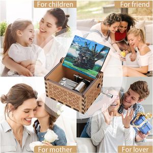 Cajas de música de madera aullidos Castillo en movimiento caja de música Anime madera hecha a mano caja de música amor - Product Image 6