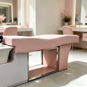 Fauteuil de lavage de cheveux en similicuir PU avec tabouret assorti et bac en céramique - Product Image 6