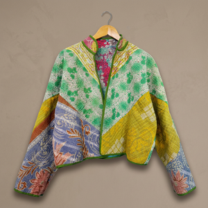 Vintage Boho <b>Lightweight</b> Woven Quilted Kantha Handmade Reversible Cotton <b>Jacket</b> for <b>Women</b> Autumn Winter - Product Image 3