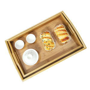 Plateaux de service rectangulaires en bambou et bois Yizhijia, plateau à thé et à pain en bois massif, service de vaisselle pour hôtel, finition naturelle - Product Image 5
