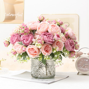 Bouquet di Peonie e Rose in Rayon, Bianco e <span class=keywords><strong>Rosa</strong></span>, per Decorazioni Nuziali, Vendita all'Ingrosso - Product Image 2