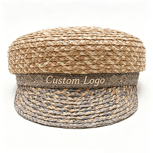 Casquette de marin en paille personnalisable à prix d'usine - Chapeau gavroche tissé bicolore avec logo, béret dôme sans bord en paille tissée - Product Image 1