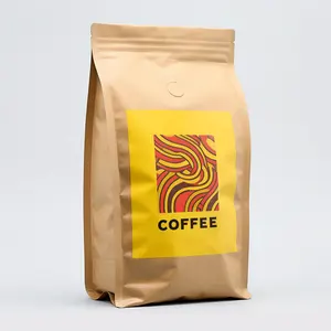 Custom Printed Resealable Flat Bottom Pouch Kraft Paper Vietnam Coffee Bean Ganoderma Coffee Packaging Bags With Valve