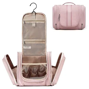 Tam boy konteyner makyaj çantası erkekler kadınlar için asılı kozmetik makyaj çantası seyahat organizatör İki yan cepli