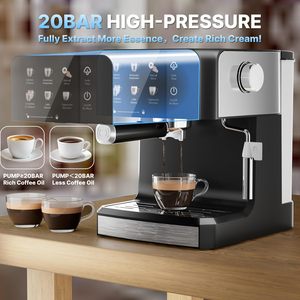 Household LCD Panel Semi-<b>Automatic</b> Espresso <b>Machine</b> 20 Bar Multifunctional Small Milk Foam Steam Electric EU UK Plastic - Product Image 3