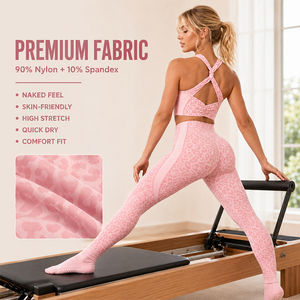 Conjunto Deportivo con Estampado de Leopardo para Mujer, Bra Deportivo, Leggings, Cuello Redondo, Espalda Cruzada, Cintura Alta, Moldea la Figura, Traje de Yoga - Product Image 2