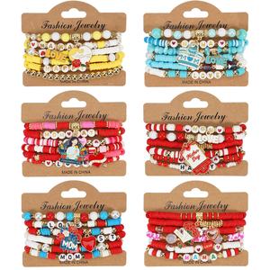 Coffret de bracelets d'amitié promotionnels pour la fête des mères, ensemble de bracelets extensibles en perles d'argile polymère empilables - Product Image 1