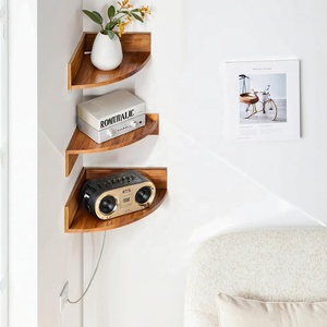 Juego de 3 estantes de esquina flotantes con borde redondo de madera de acacia para almacenamiento y exhibición estantes flotantes de esquina estante de esquina - Product Image 2