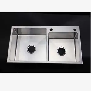 China Cheap Price Double Single Bowl Counter Design Kitchen Water Sink Stainless Steel Double Sink