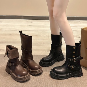<span class=keywords><strong>Botas</strong></span> de Diseño de Lujo Estilo Británico para Mujer, <span class=keywords><strong>Botas</strong></span> Altas Otoño 2025, Color Marrón Retro - Product Image 1