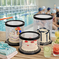 Boîte à gâteau ronde transparente en PET avec base noire et couvercle fenêtré, emballage pour gâteaux hauts 220x220x160/240/320mm, vente en gros